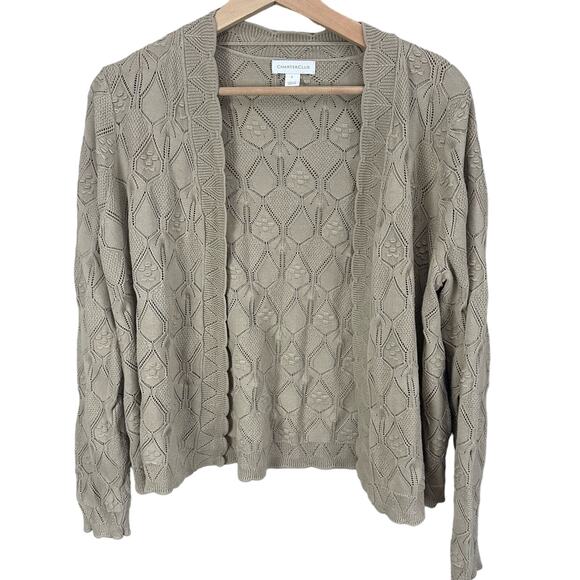 Charter Club Popcorn Bauble Knit Eyelet Open Cardigan Sweater Beige L Lagenlook - Picture 1 of 8